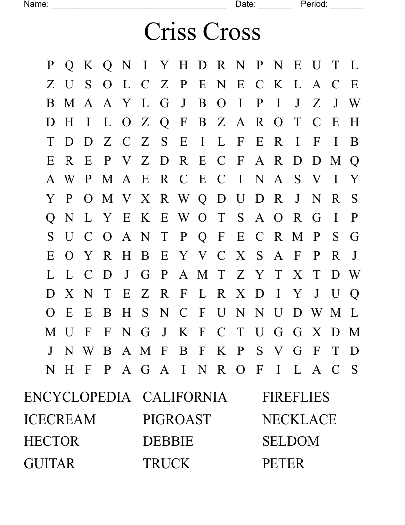 Printable Criss Cross Puzzles