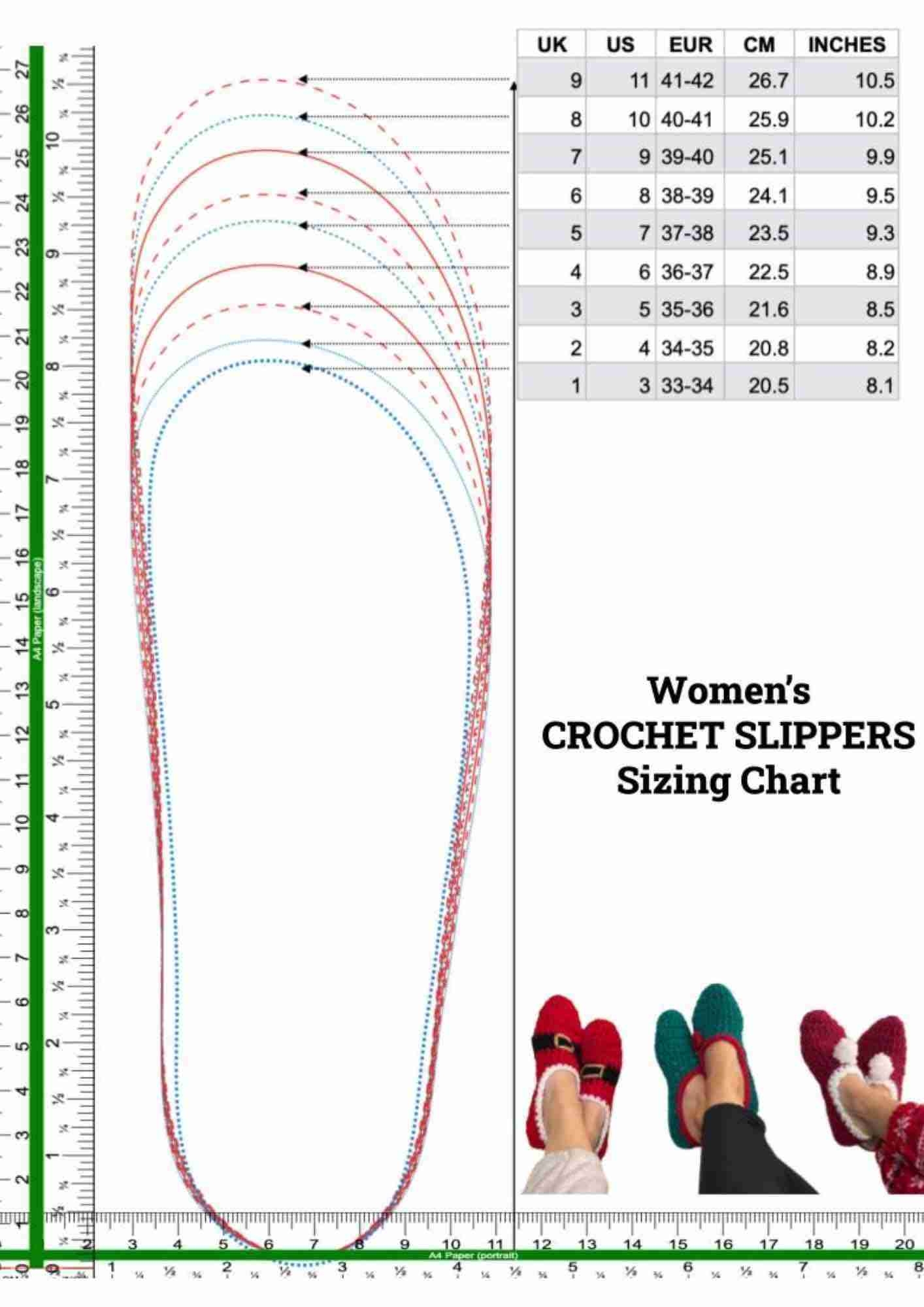 Crochet Slippers Sizing Chart Template Printable PDF Start 