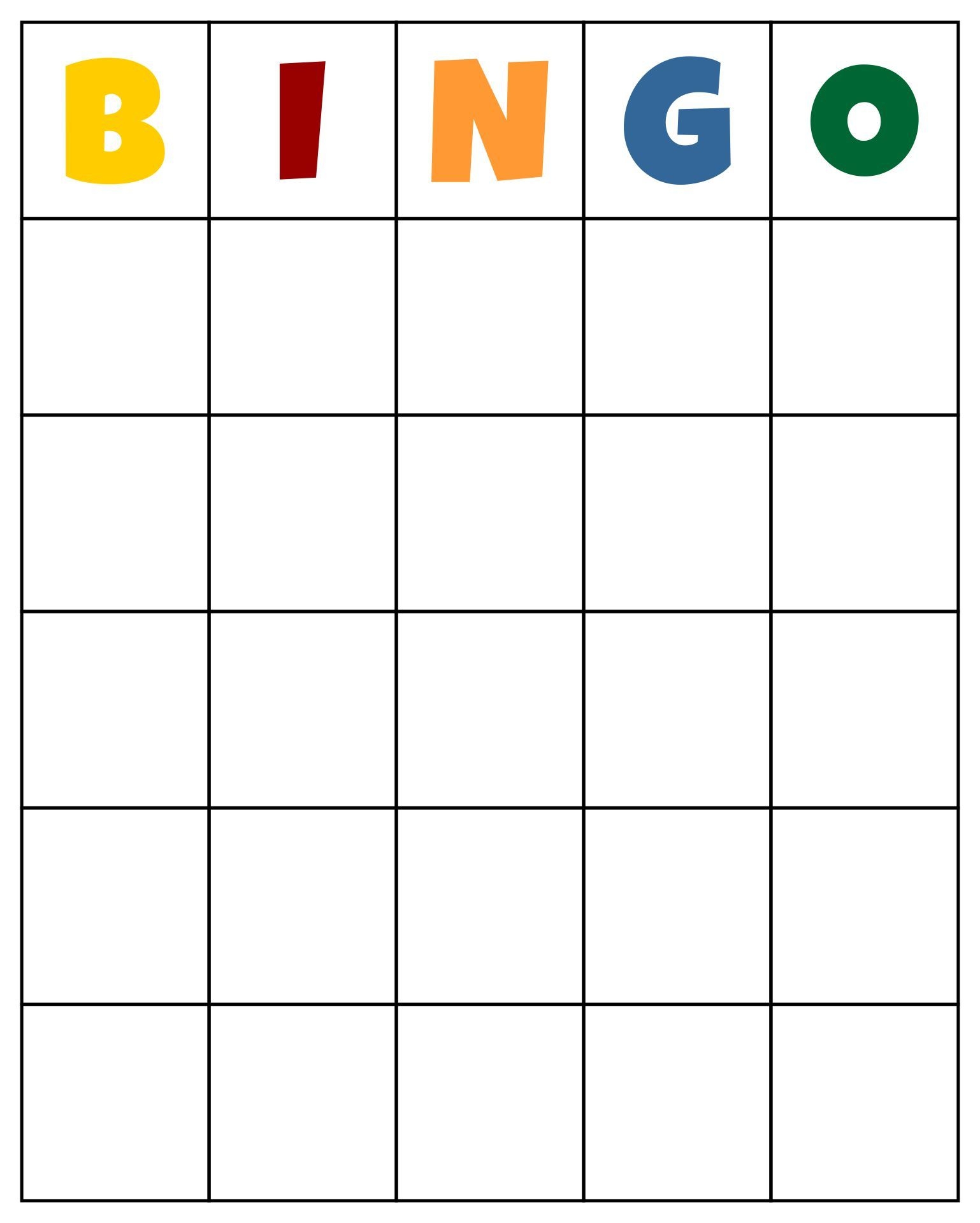 Bingo Card Template Free Printable