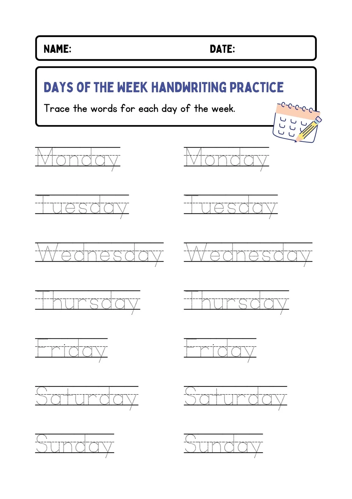 Printable Handwriting Worksheet