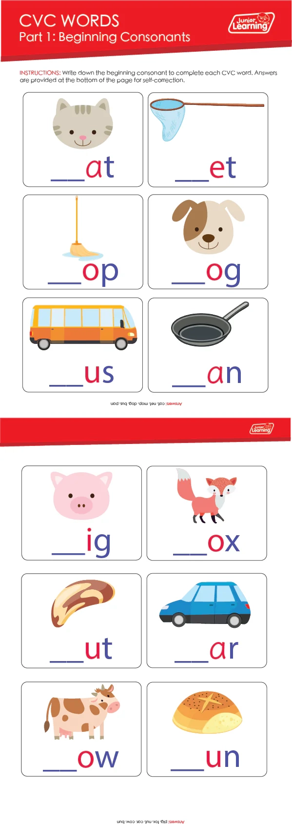 CVC Words Printables Junior Learning UK