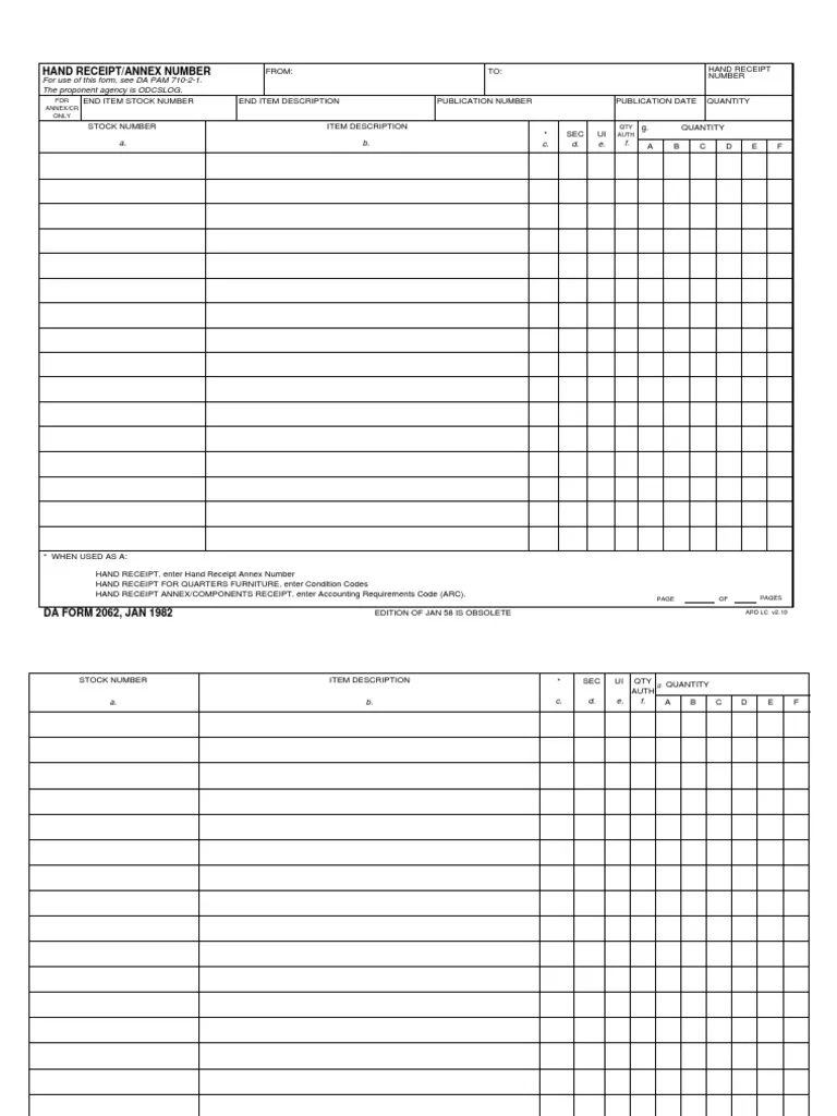 Da Form 2062