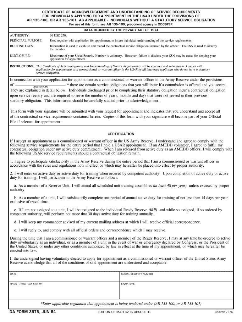 DA 3575 Form Fill Online Printable Fillable Blank PdfFiller