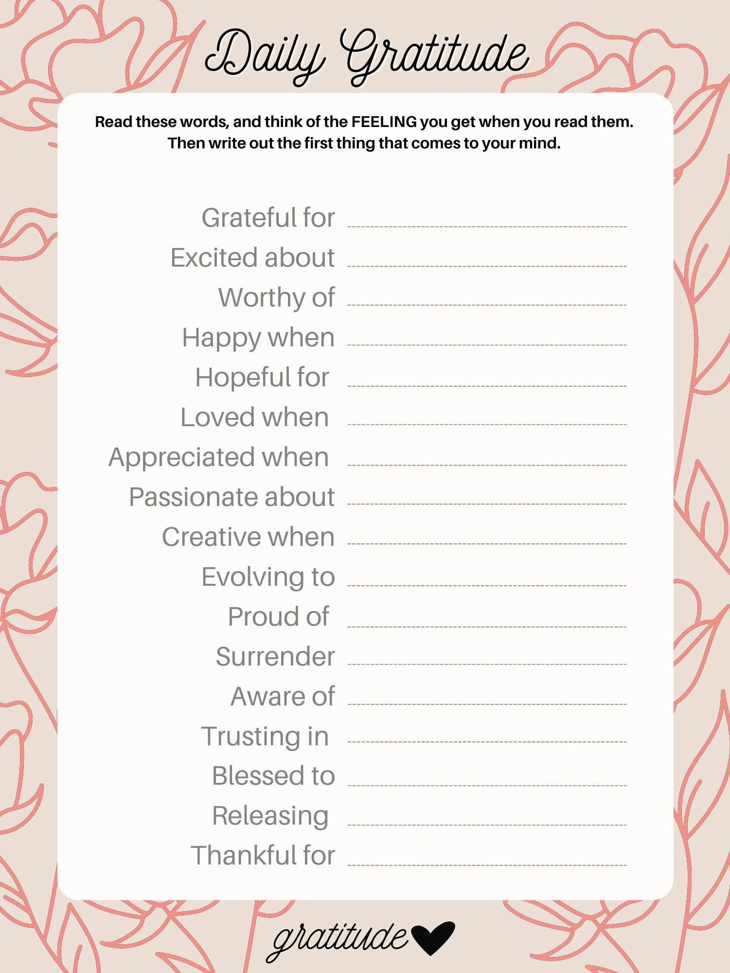 Daily Gratitude Worksheet Self help Journaling Prompts PDF amp PNG 