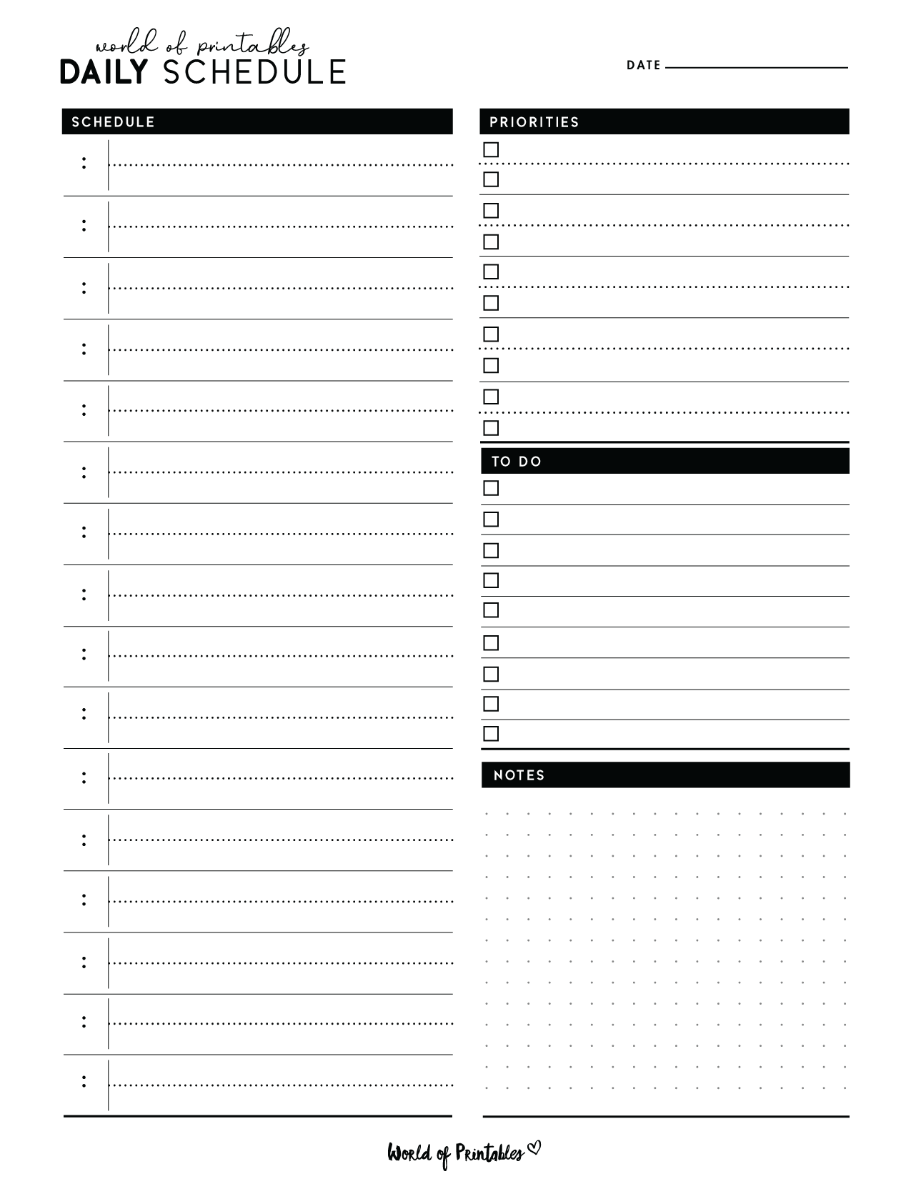 Daily Schedule Template Printable
