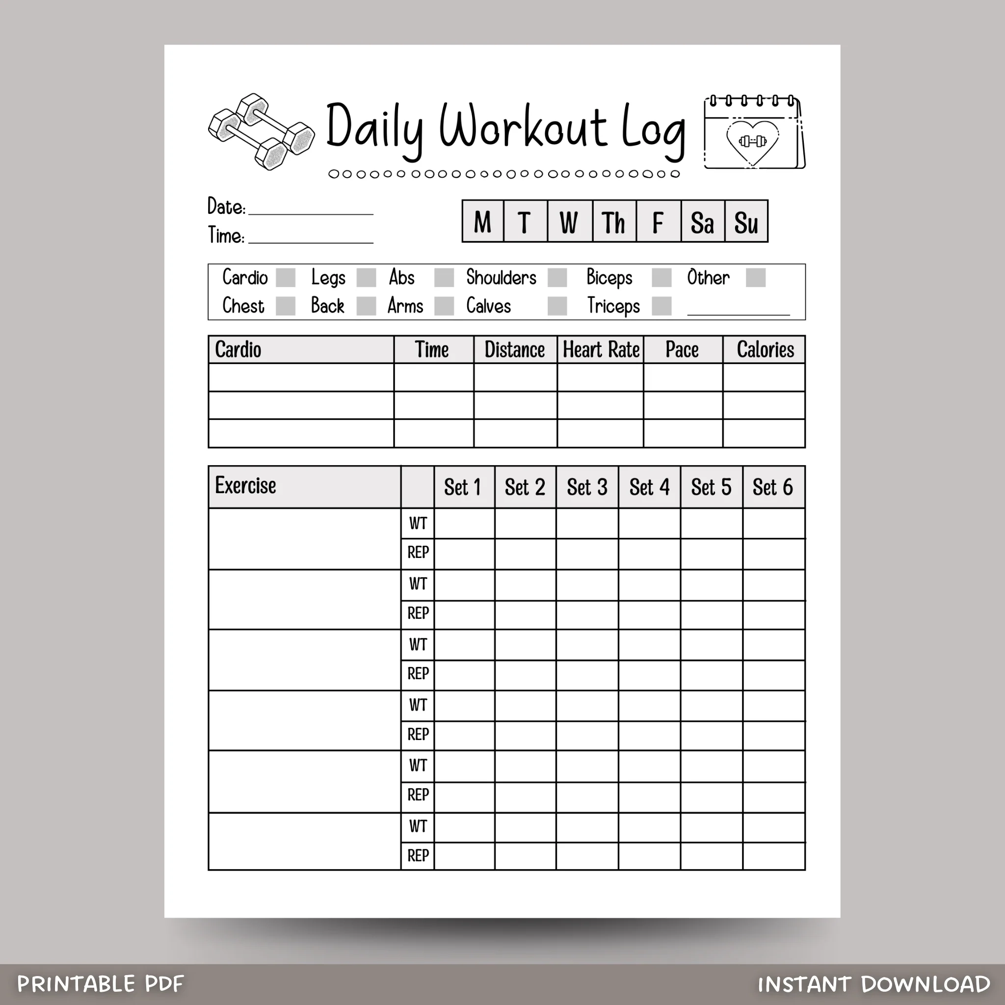 Printable Workout Logs Template