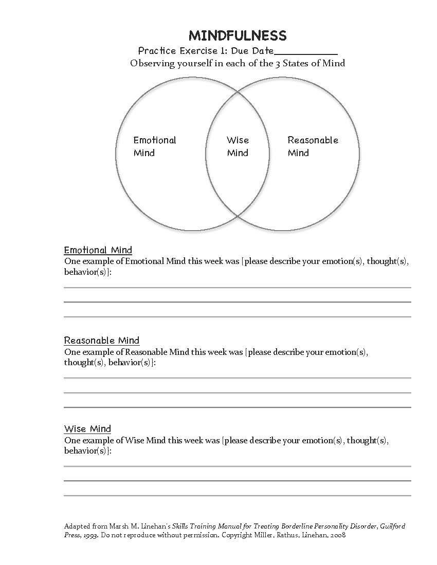 DBT Mindfulness Worksheets Printable Digital Worksheets Library