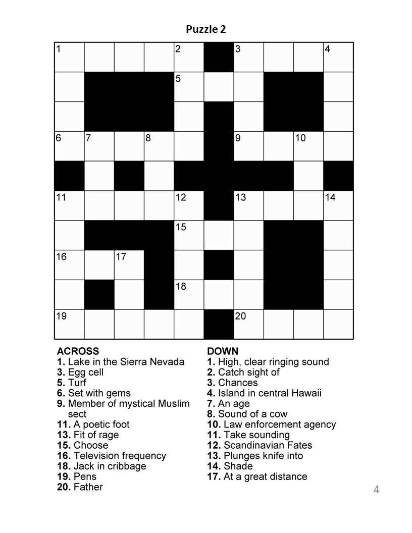 Free Printable Crossword Puzzles Adults