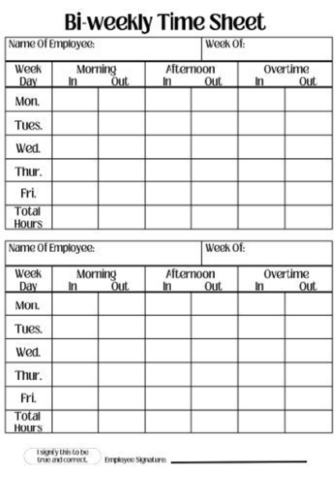 Printable Simple Biweekly Timesheet Template