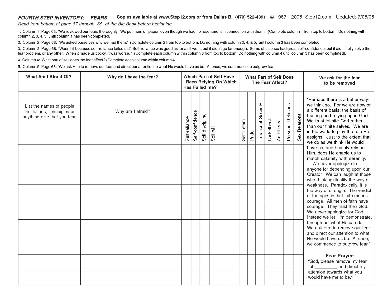 Printable Aa 4th Step Worksheets