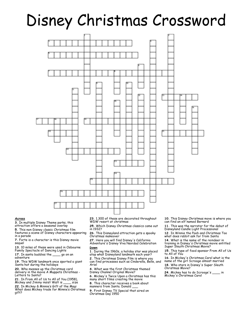 Printable Disney Crossword Puzzles