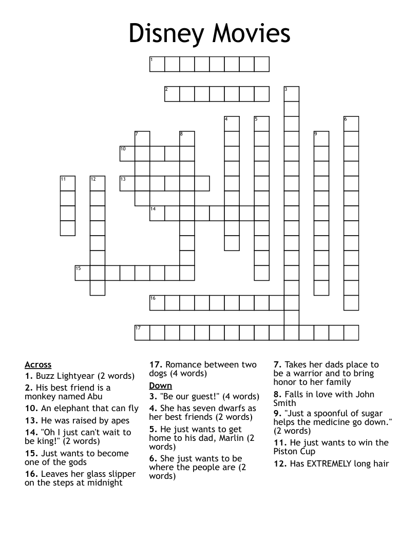 Movie Crossword Puzzles Printable Free