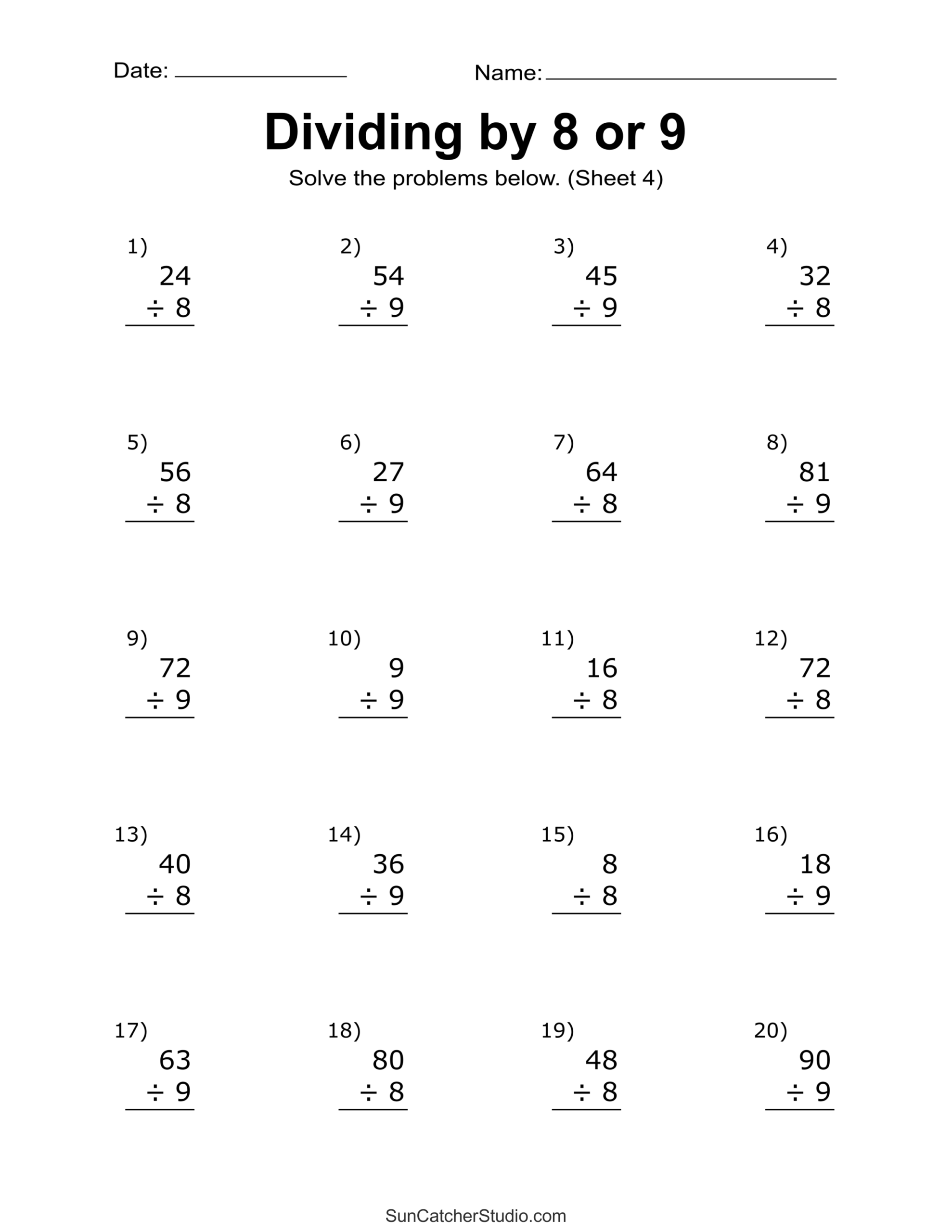 Free Printable Division Worksheet
