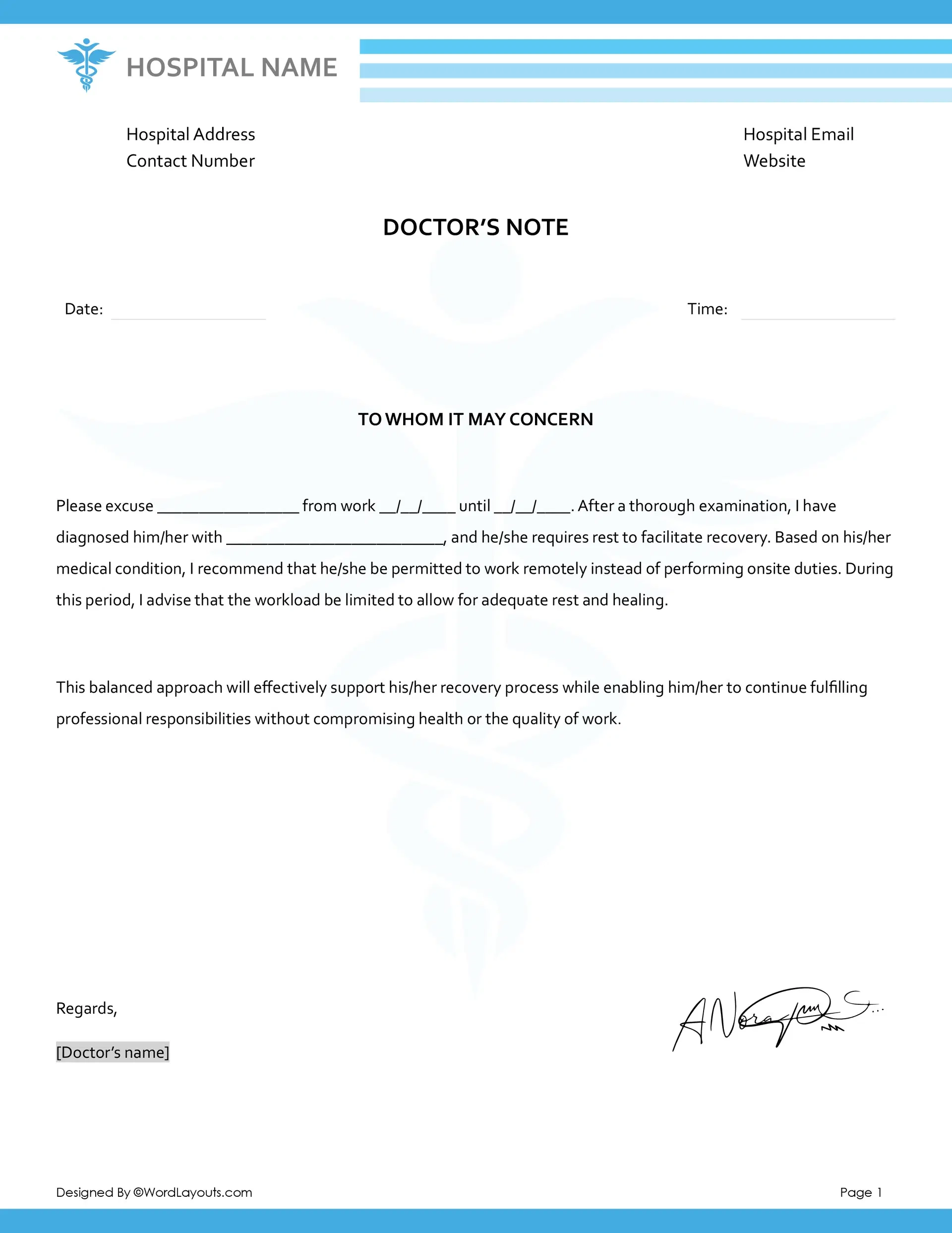 Doctor Note For Work Excuse Template WordLayouts