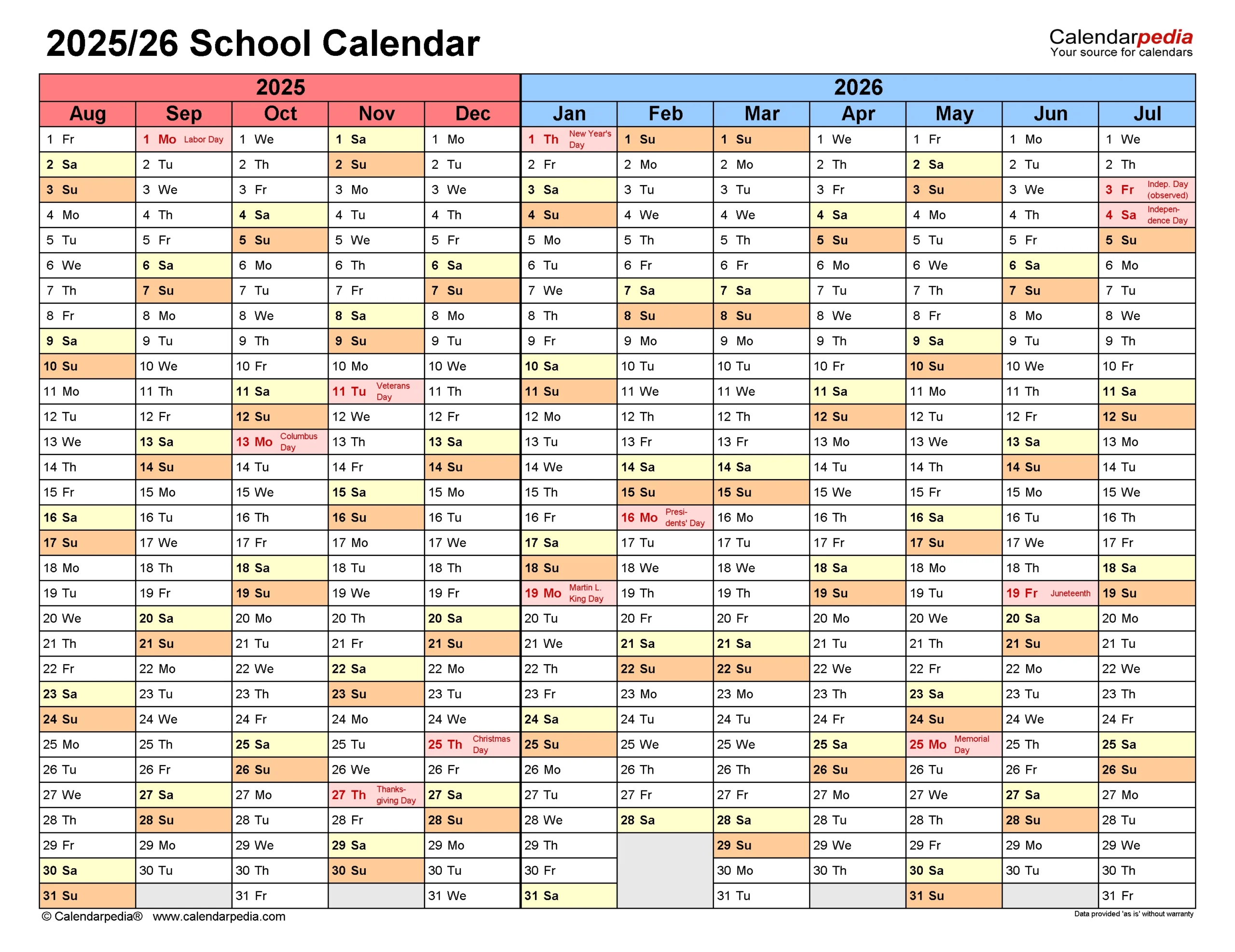 Doe 20252026 Calendar School Academic Calendar