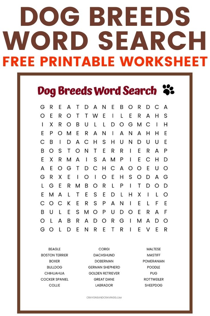 Dog Breeds Word Search Printable