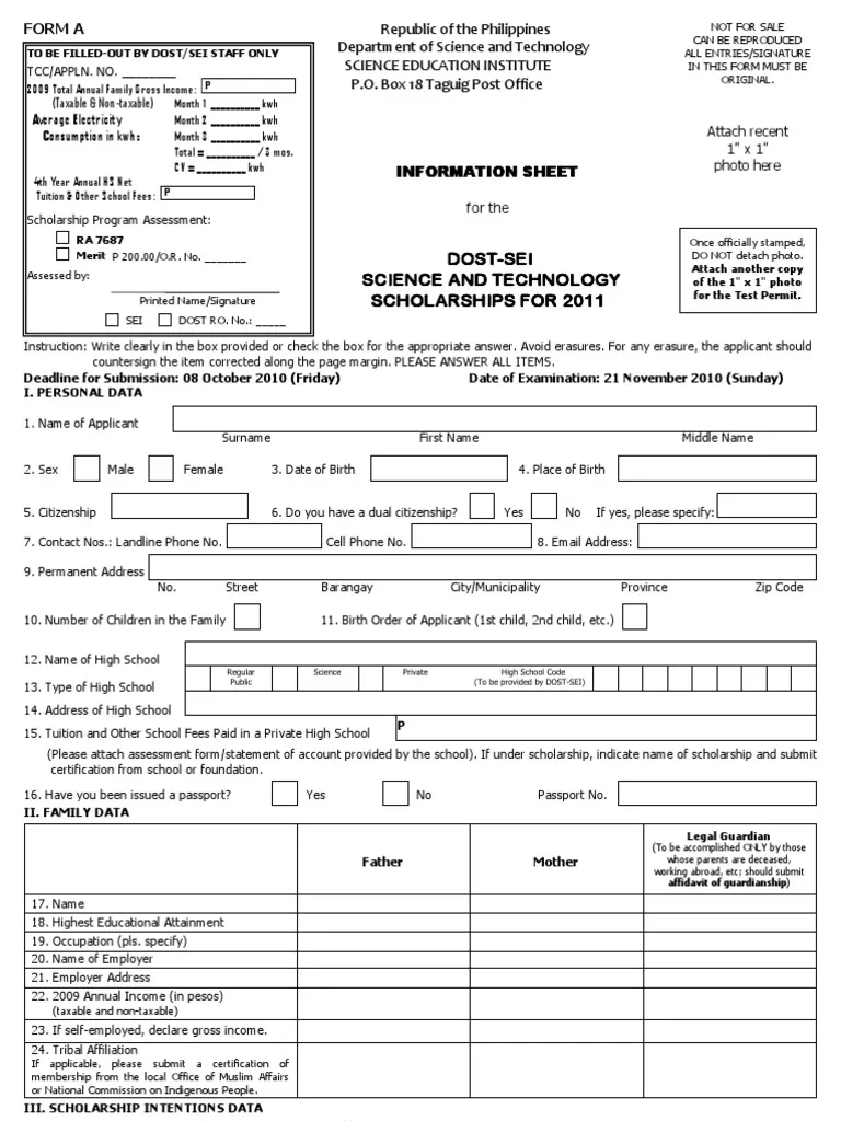 Dost Scholarship Application Form 2024