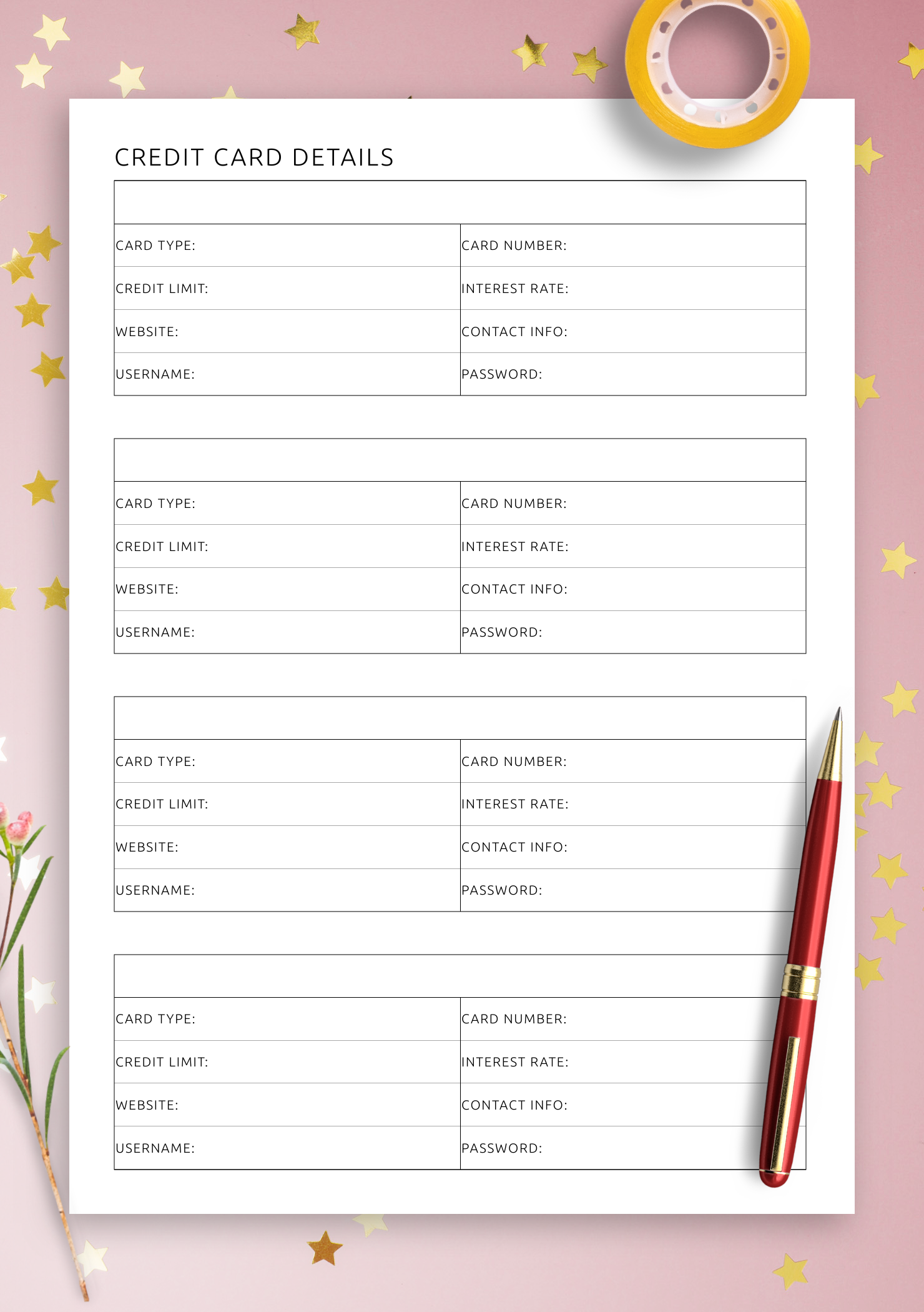 Credit Card Template Printable
