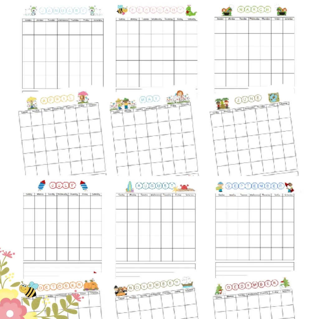 Printable Blank Calendar For Kindergarten