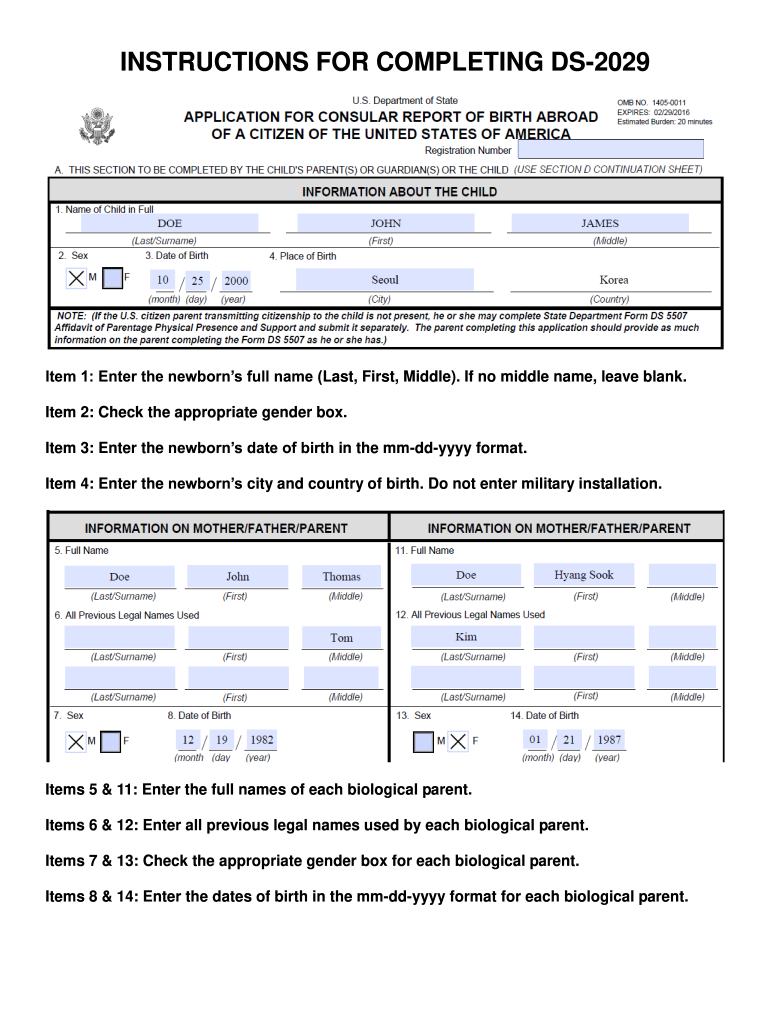 Form 2029 Department Of State