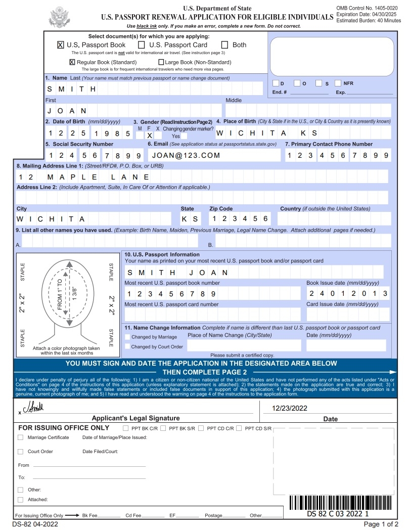 Us Passport Renewal Form 2023