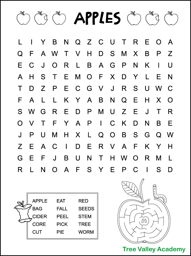 Printable Apple Crossword Puzzles