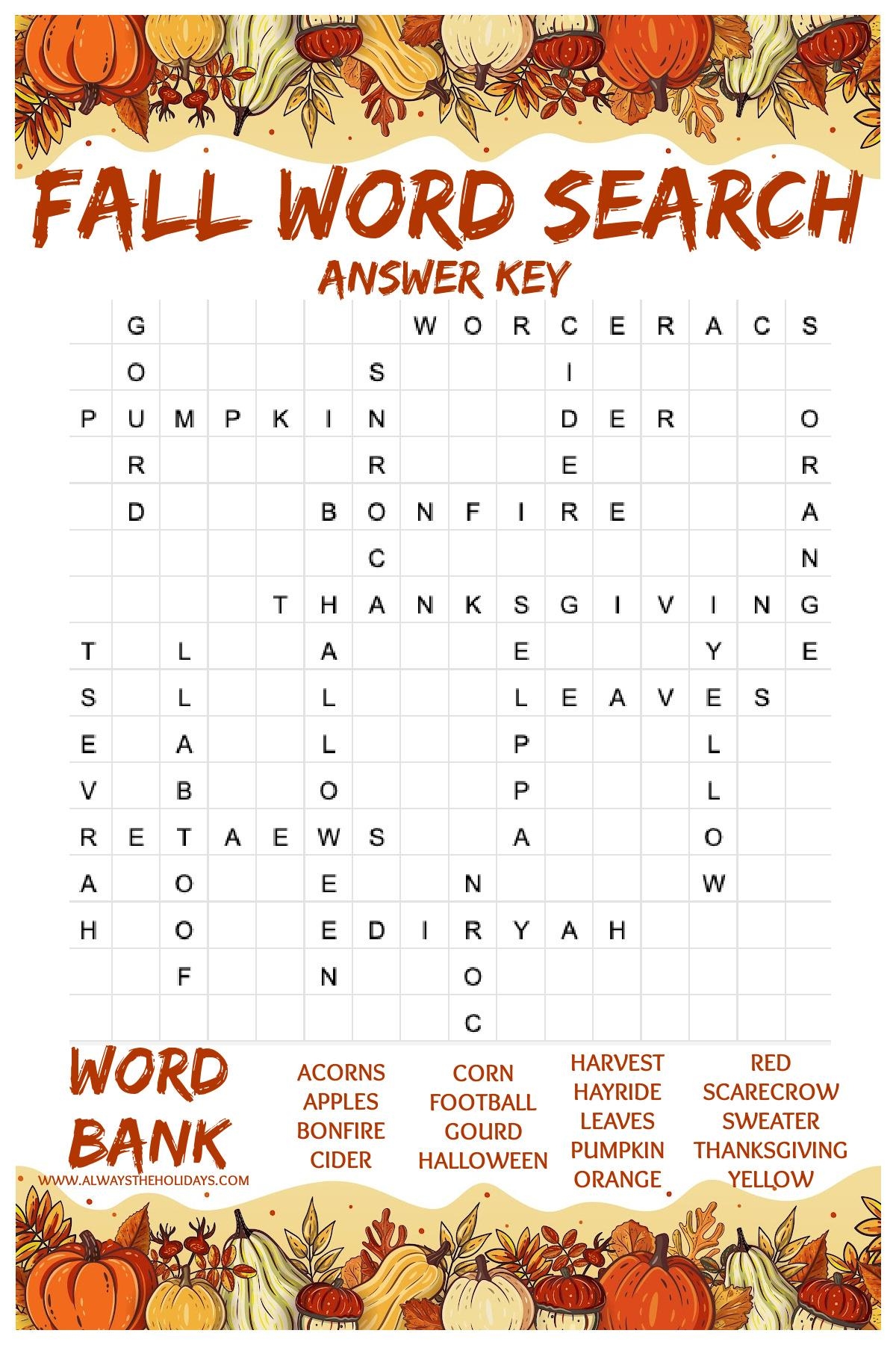 Printable Fall Word Search