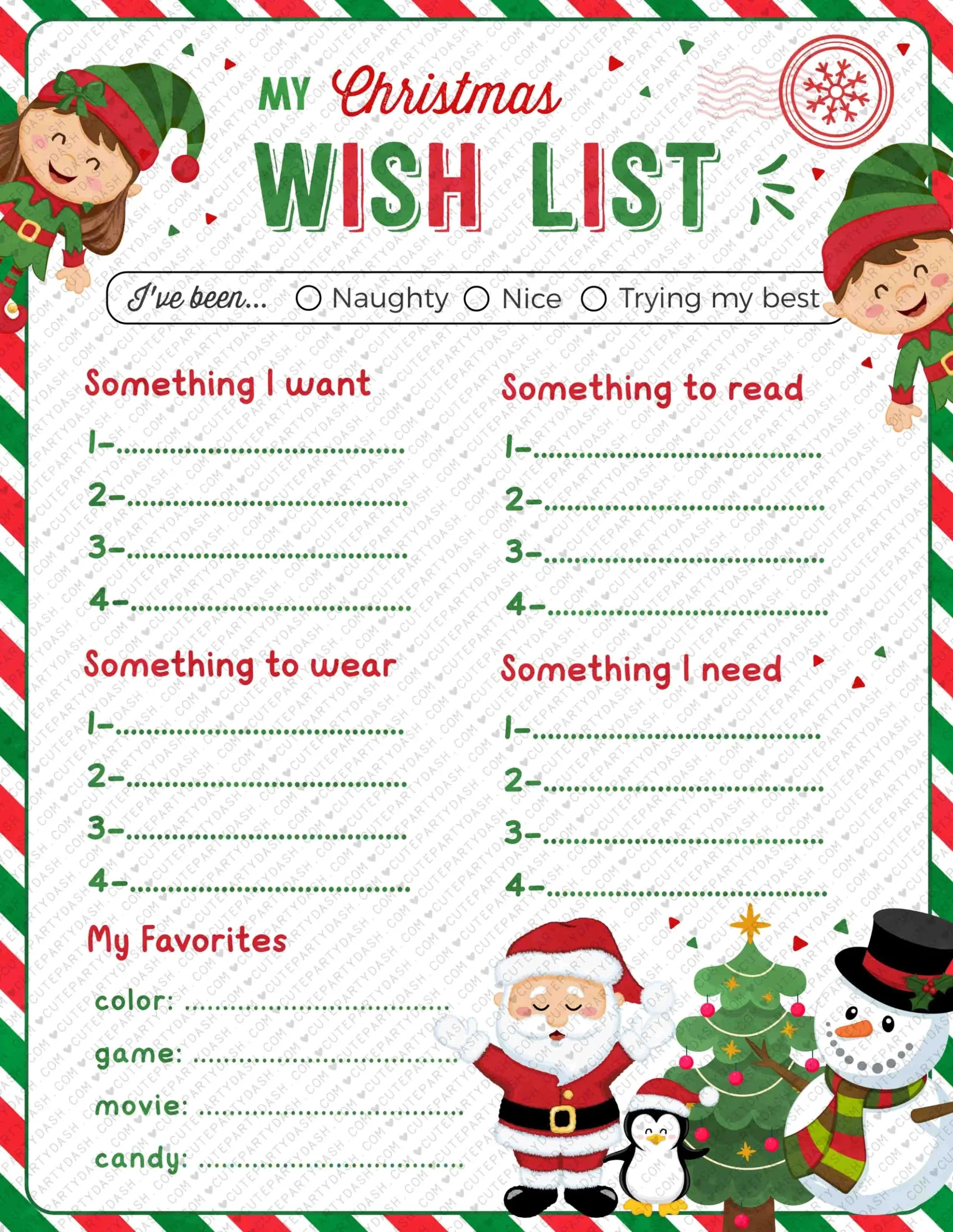 Printable Christmas Wish List Template