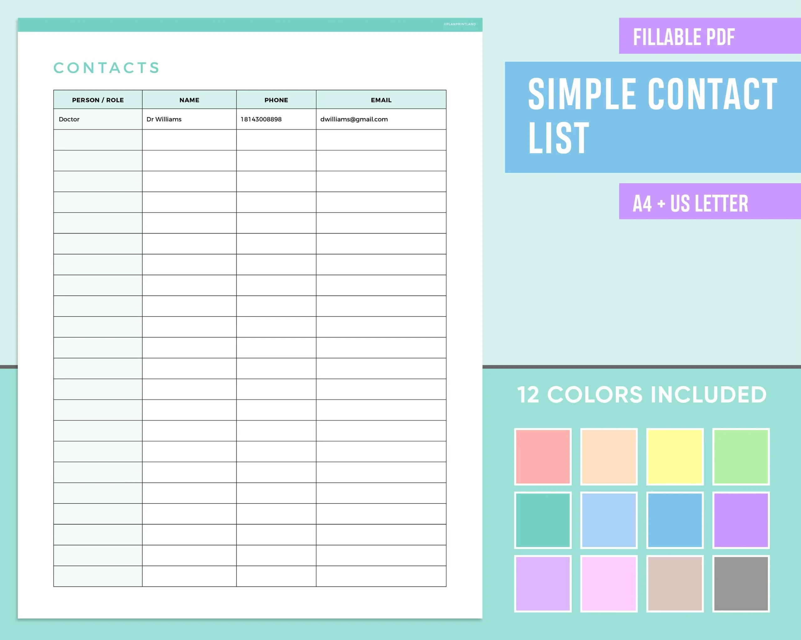 Printable Contact List Template