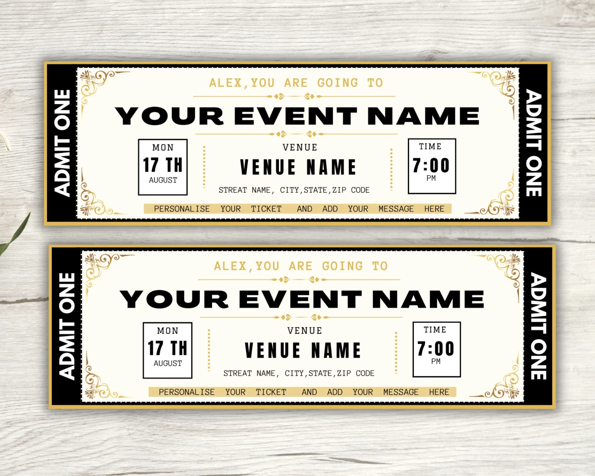 Editable Event Ticket Template Printable Surprise Gift instant 
