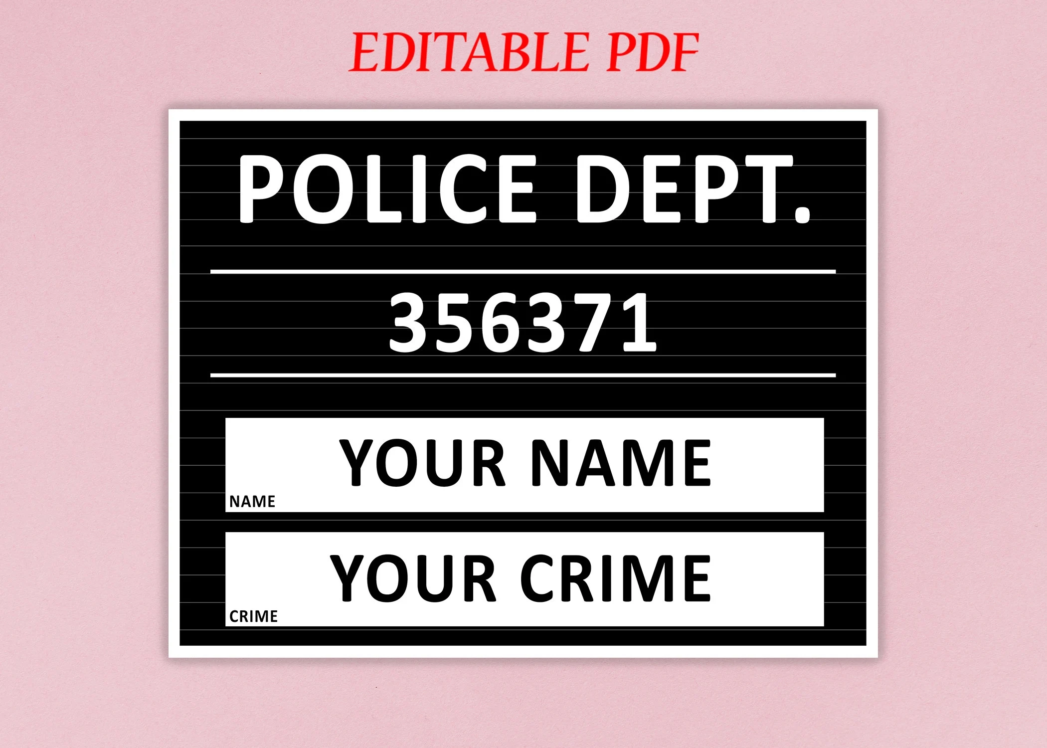 Editable Mugshot For Parties PDF Etsy Canada