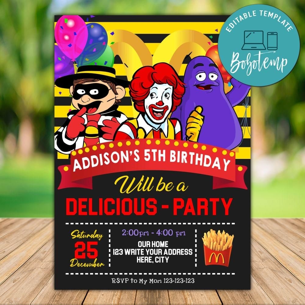 Editable Ronald McDonalds Birthday Invitation Instant Download 