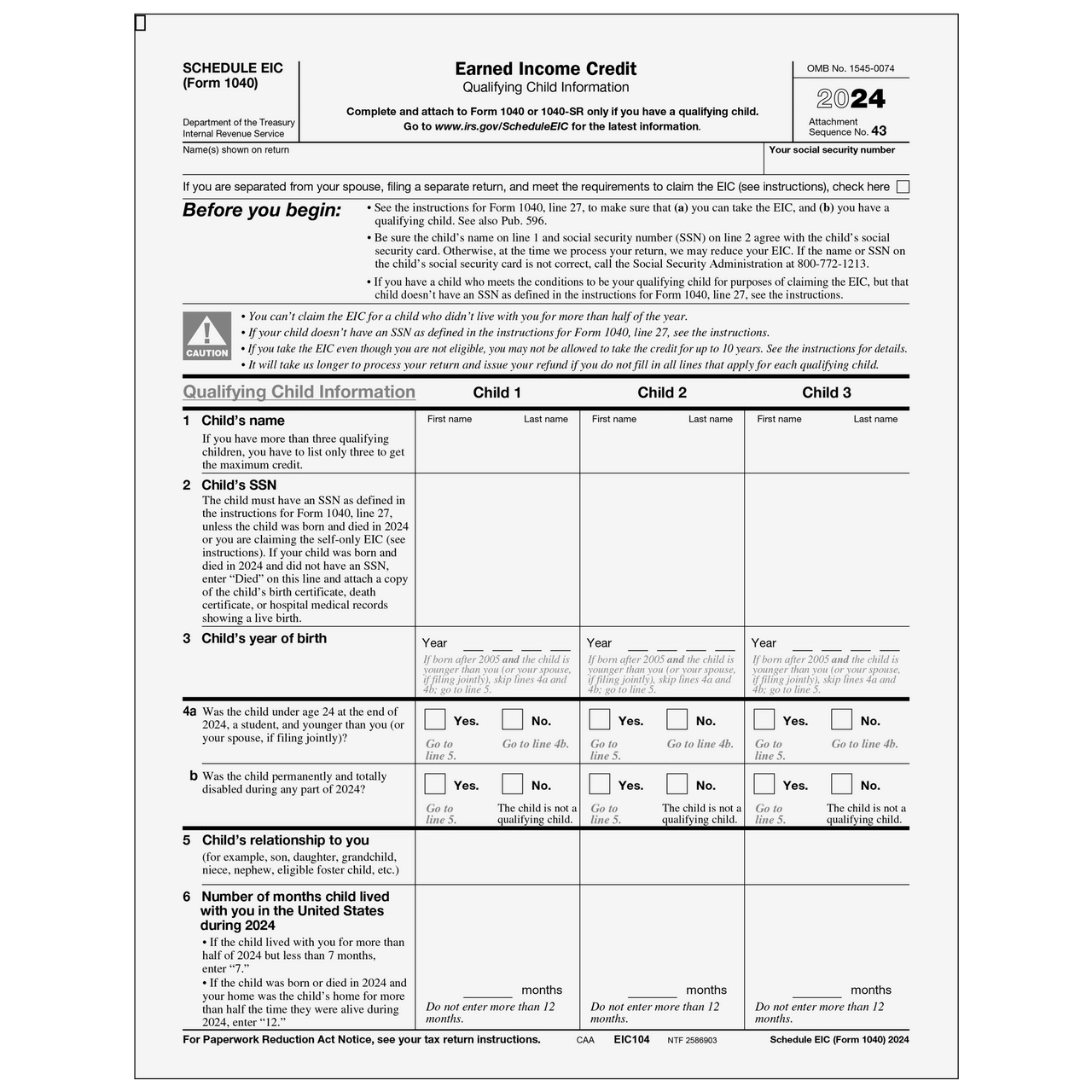 EIC104 Form 1040 Schedule EIC Earned Income Credit