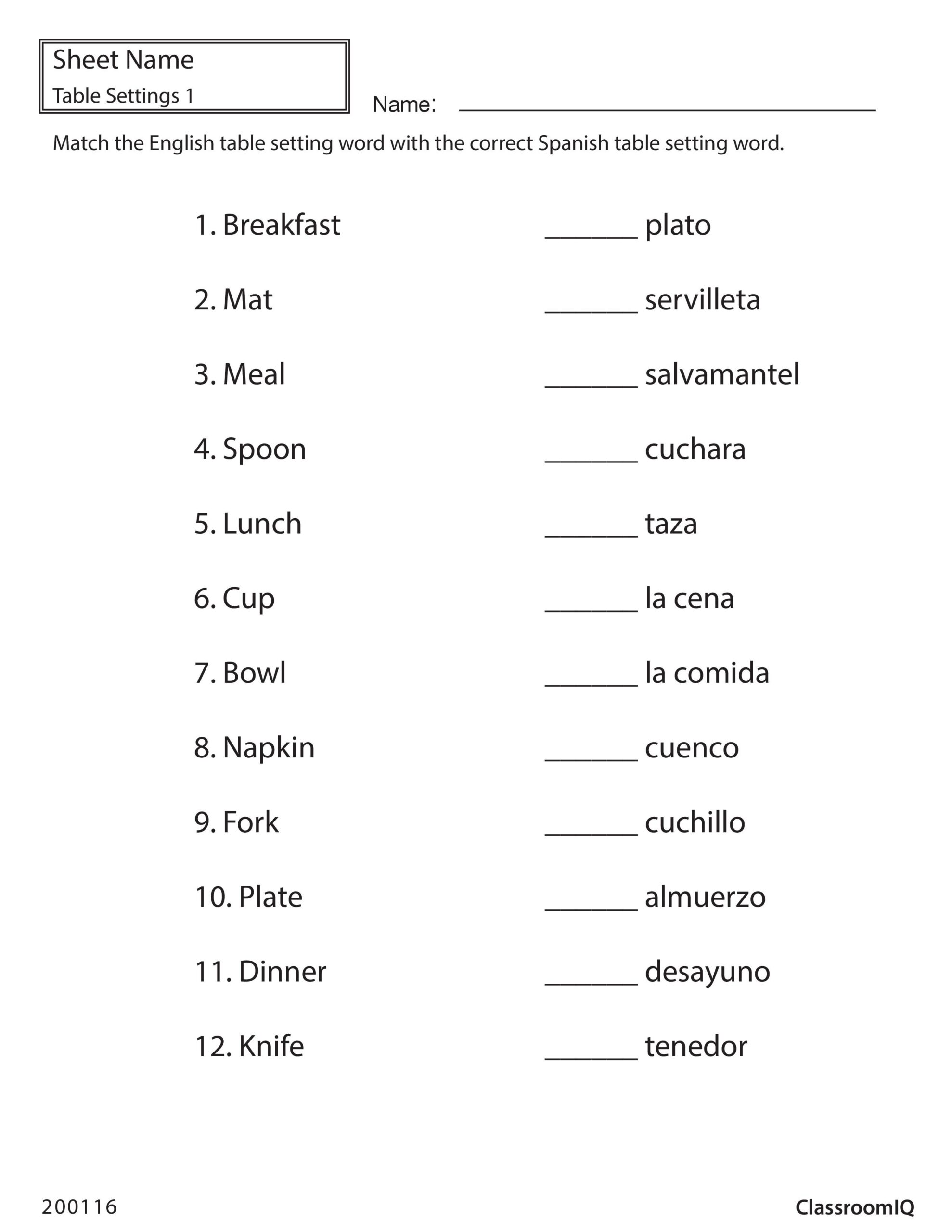 Engage And Learn English Spanish Worksheets For Effective 