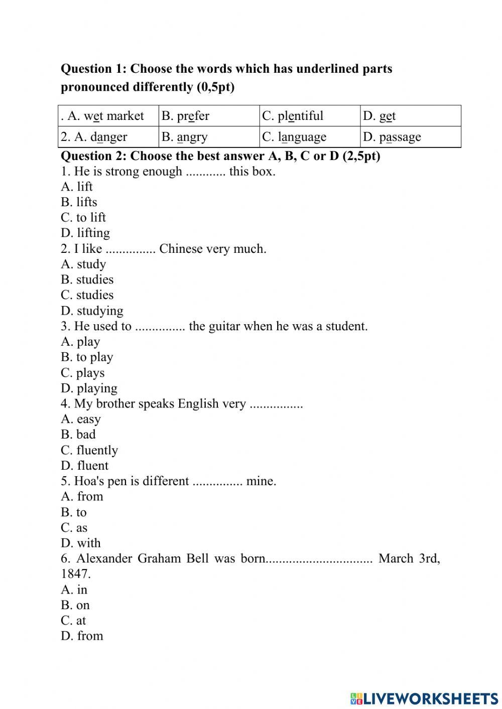 English Grade 8 Free Interactive Worksheets 1767035
