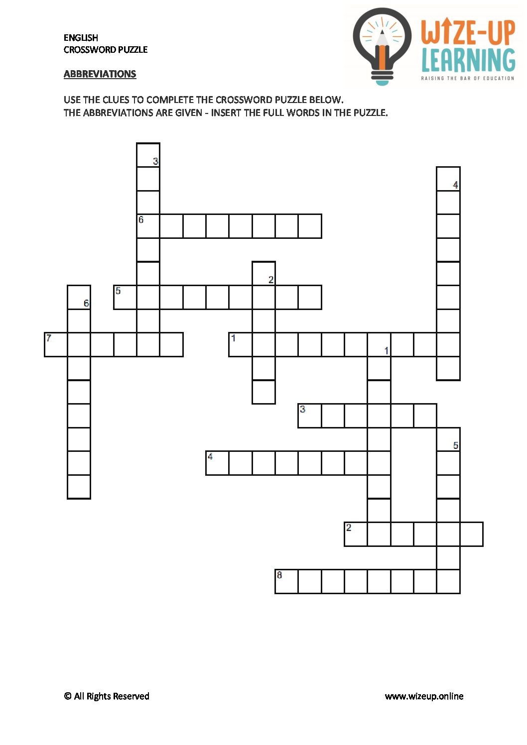 English Language Crossword Puzzles Printable