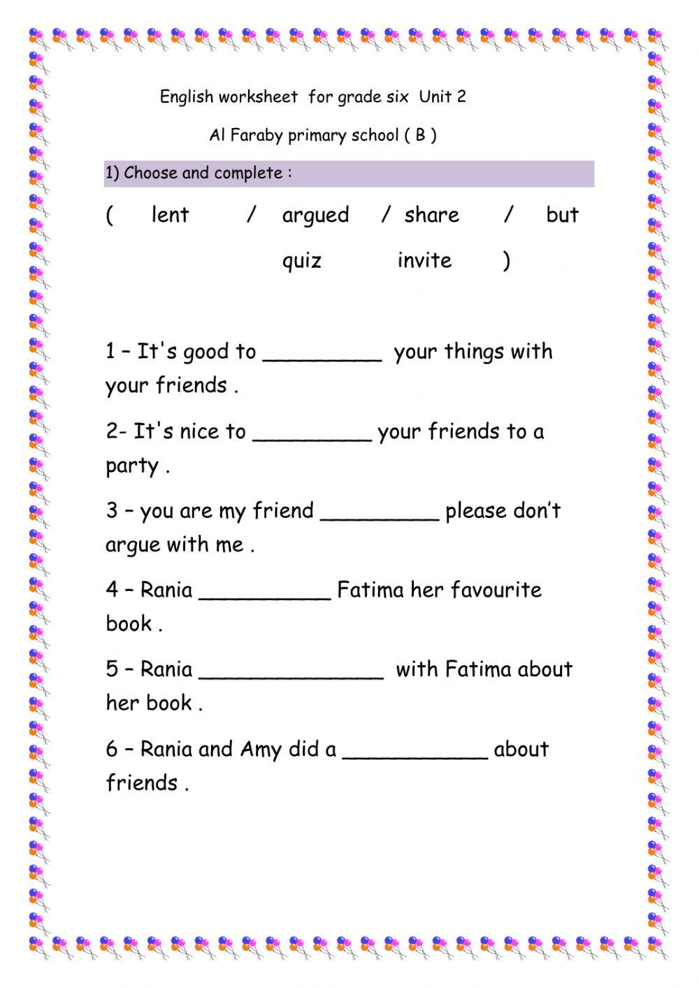6th Grade Free Printable Worksheets English
