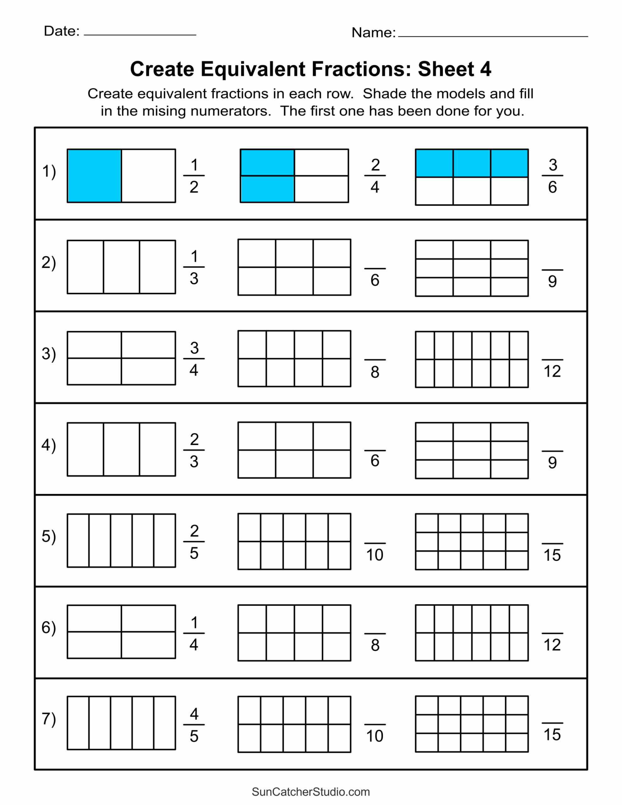 4th Grade Printable Worksheets Fractions