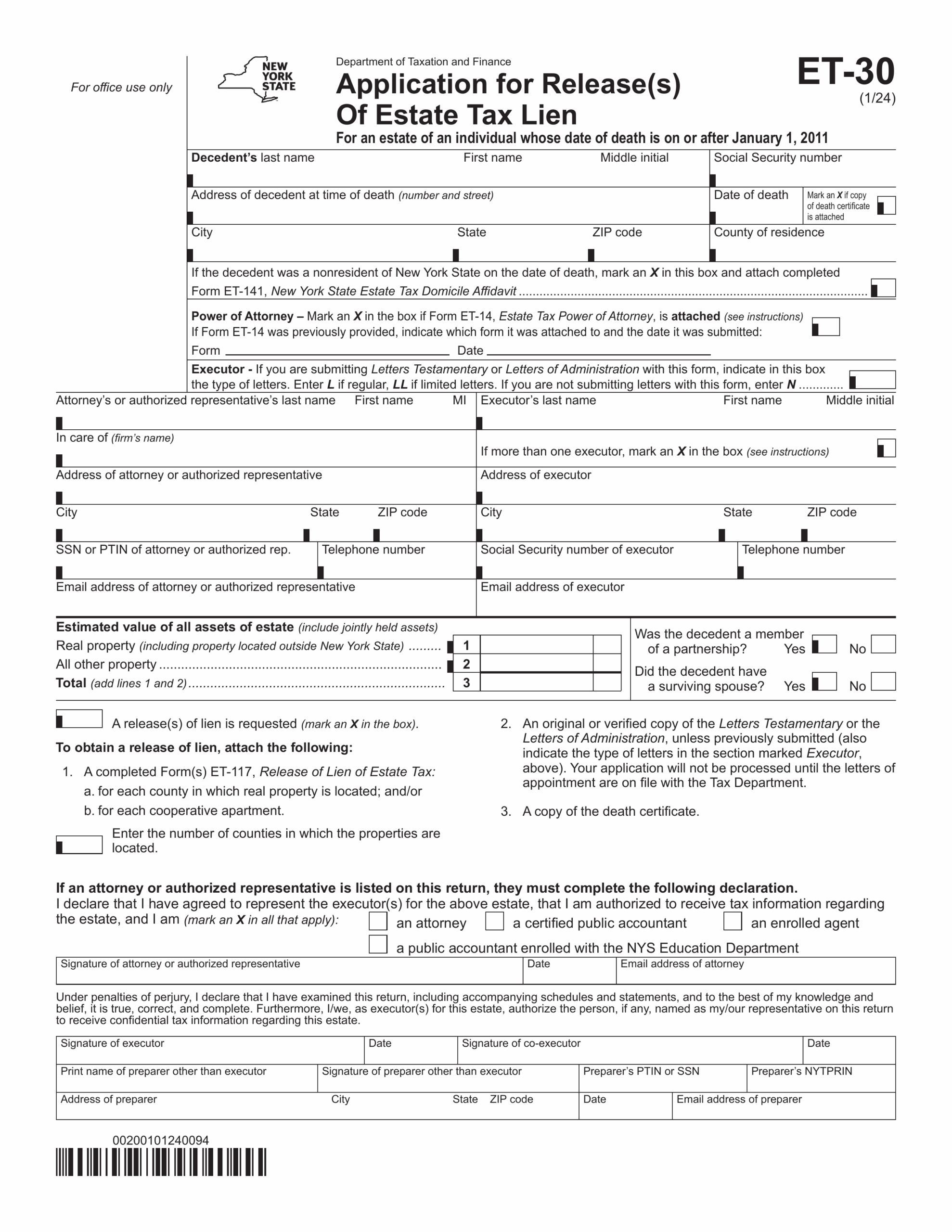et 30 application for release of estate tax lien 2024 2025 pdf guru