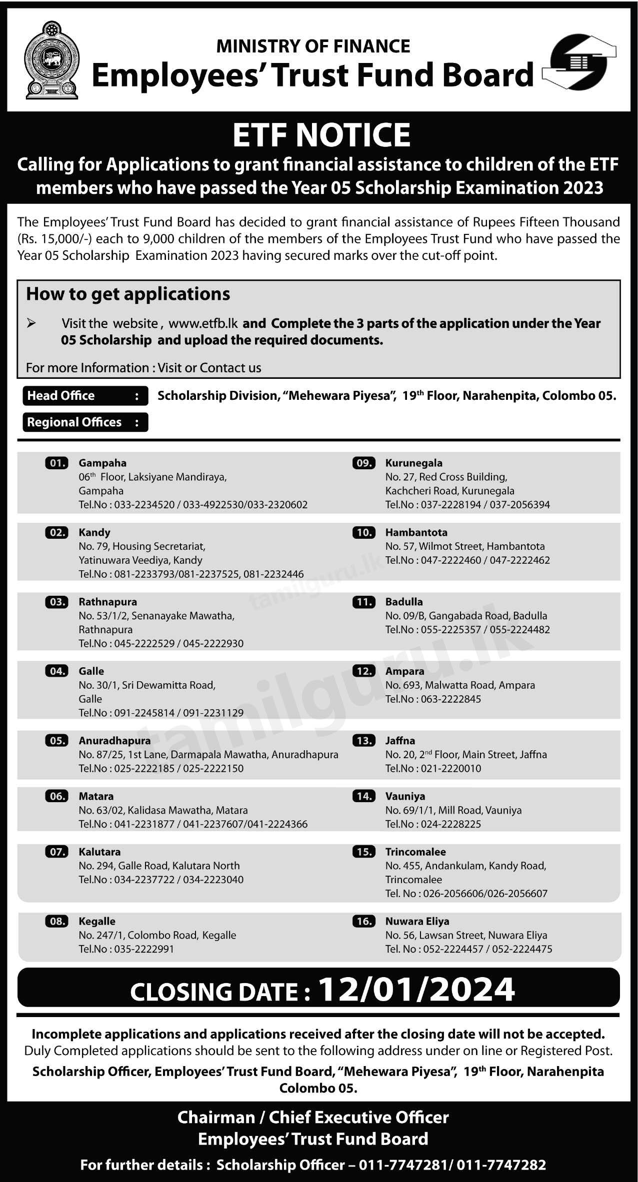 Etf Grade 5 Scholarship Application Form 2023