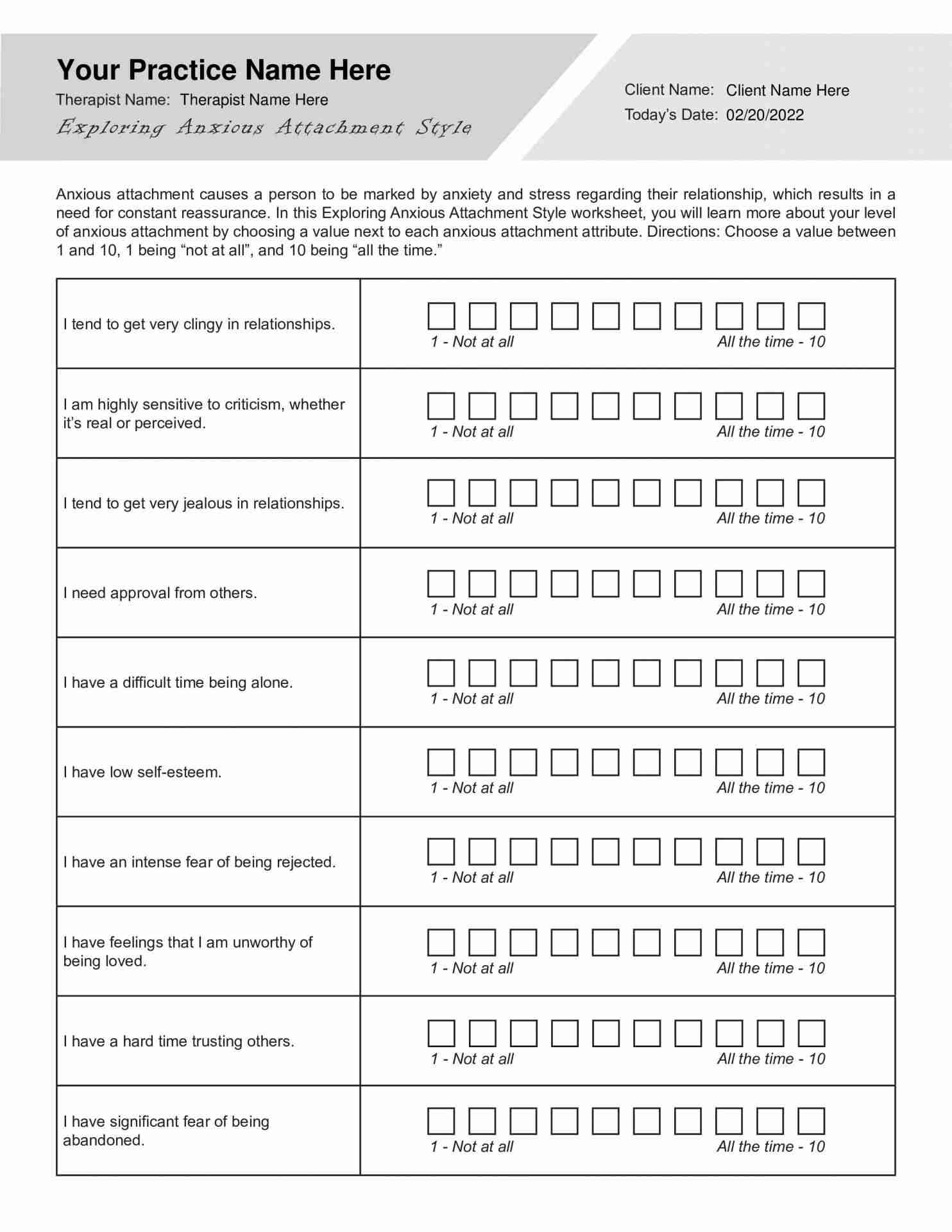 Exploring Anxious Attachment Style Worksheet PDF TherapyByPro