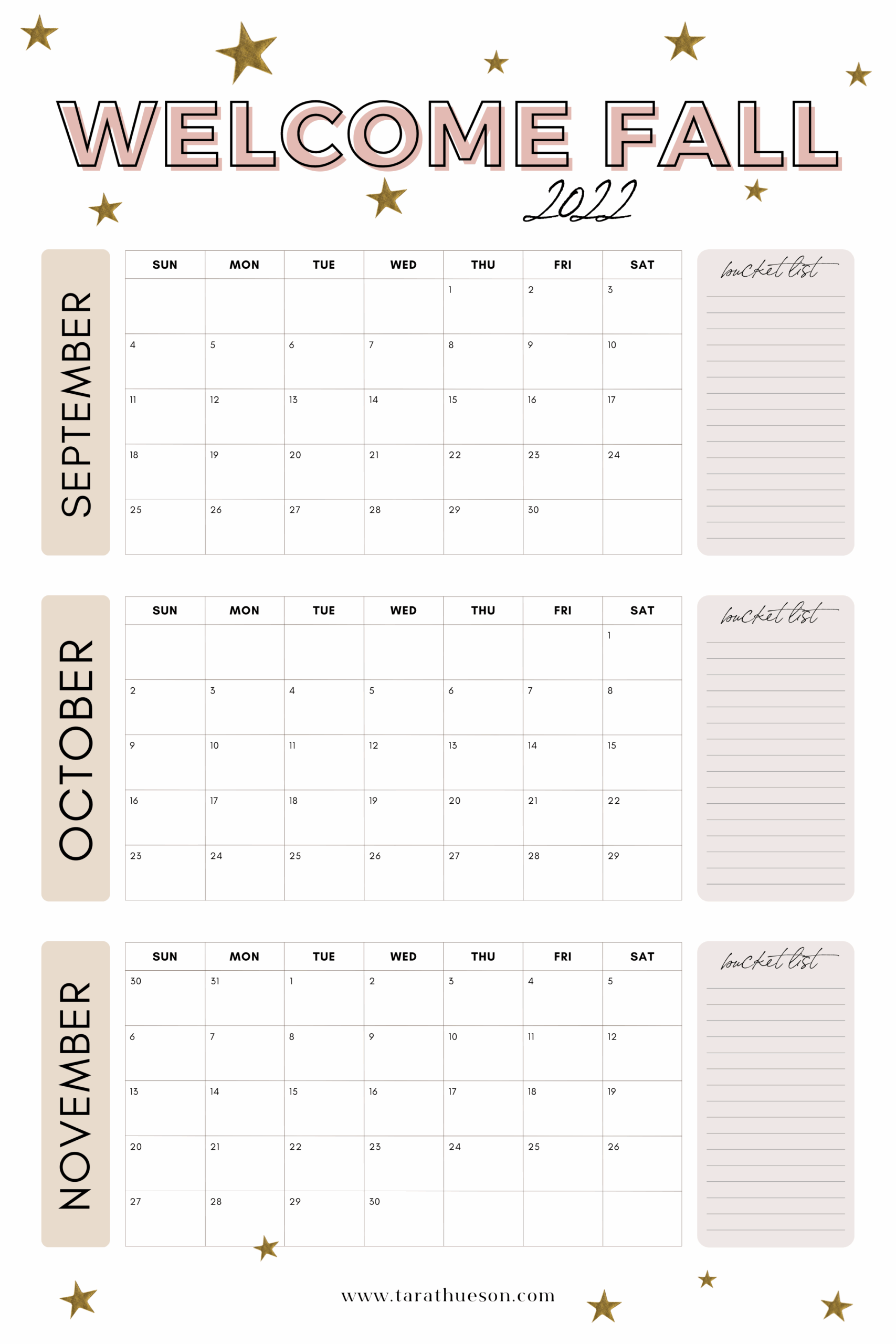FALL Calendar Free Printable Tara Thueson