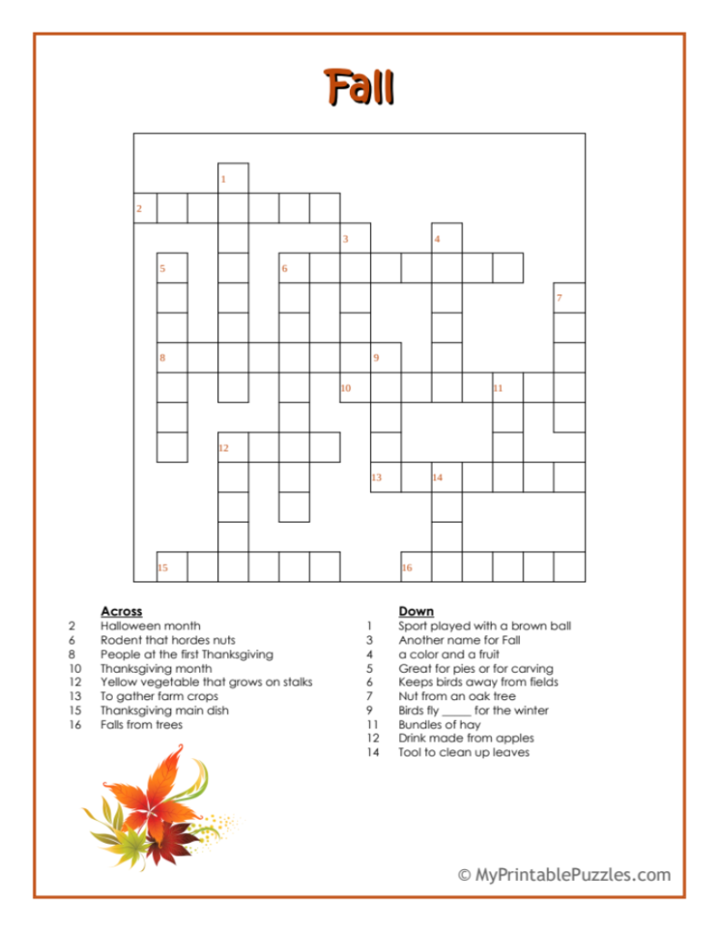 Printable Crossword Puzzles For Kids Fall