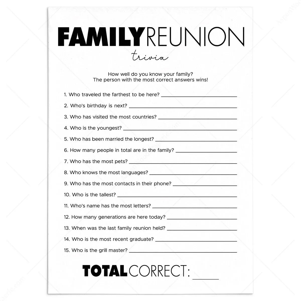 Printable Trivia Worksheets