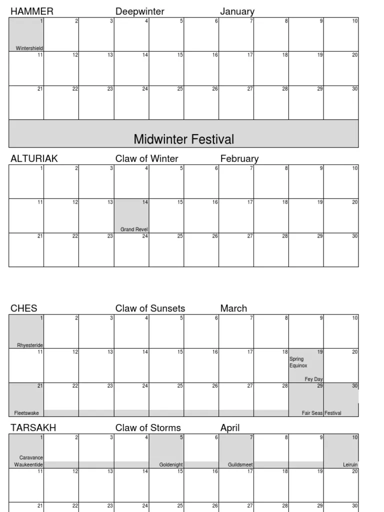 Fantasy Calendar With Festivals PDF Astronomy Seasons