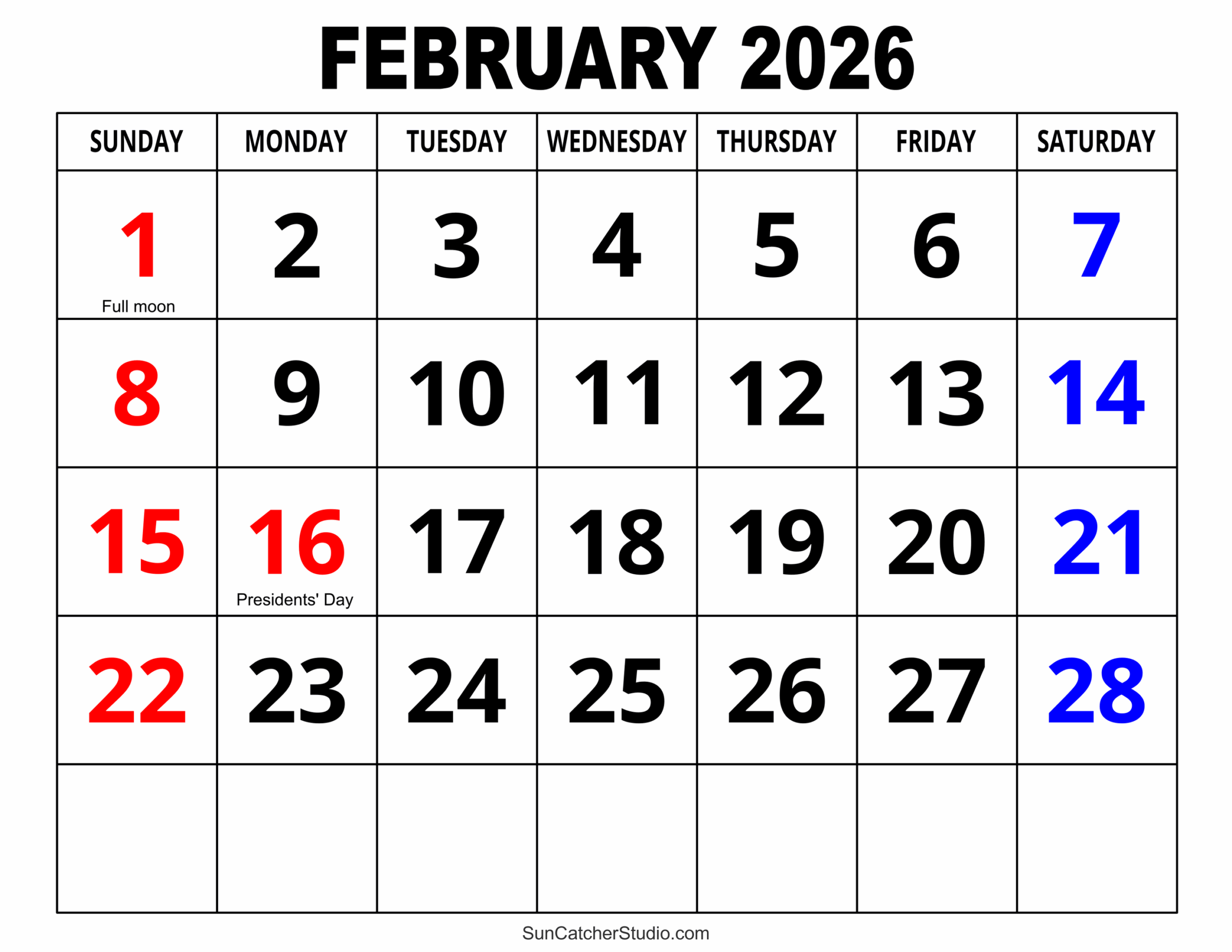 Printable Calendar For February 2026
