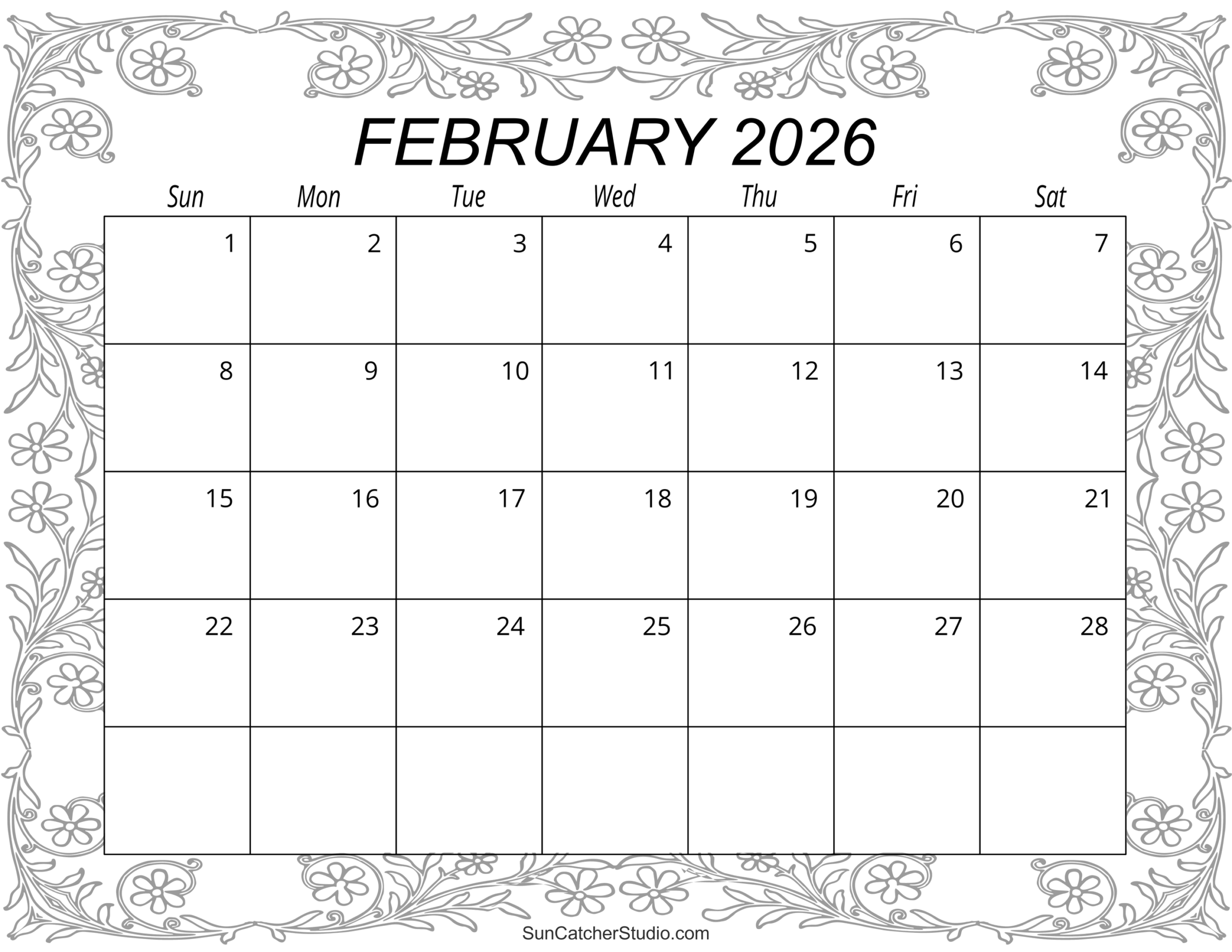 February 2026 Calendar Printable