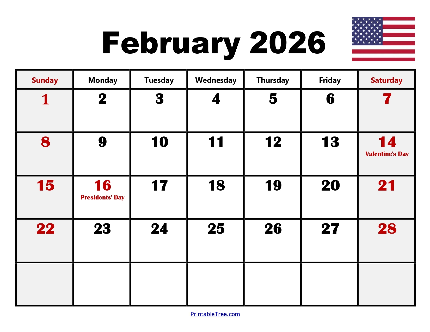 Feb 2026 Blank Calendar