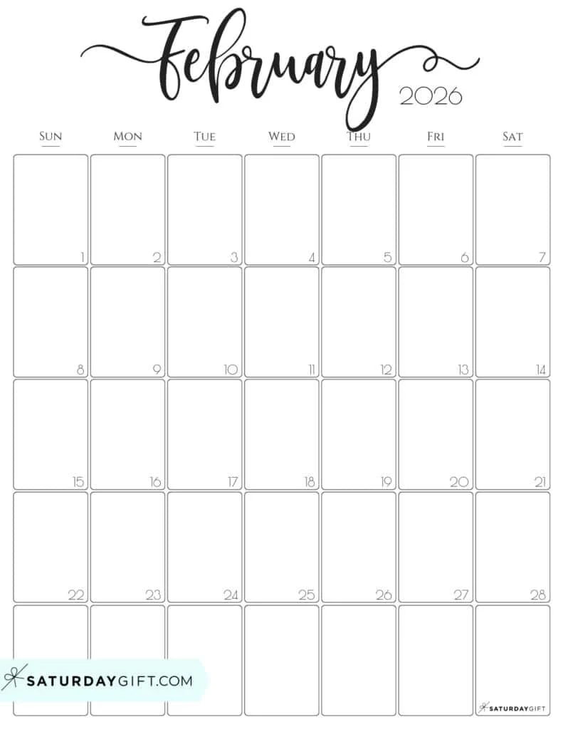 Printable Blank February 2026 Calendar