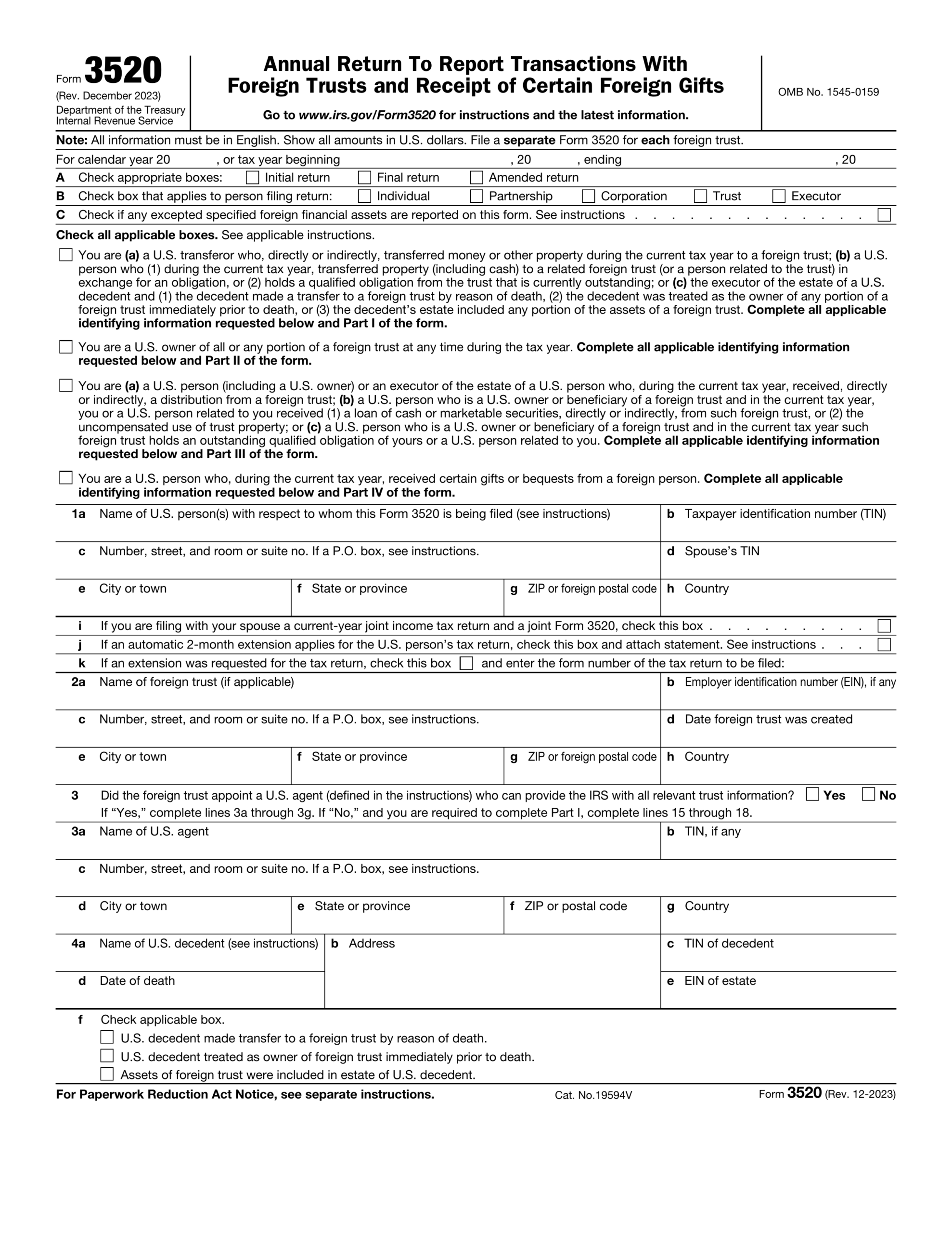 Fill Form 3520 2024 2025 Create Edit Forms Online
